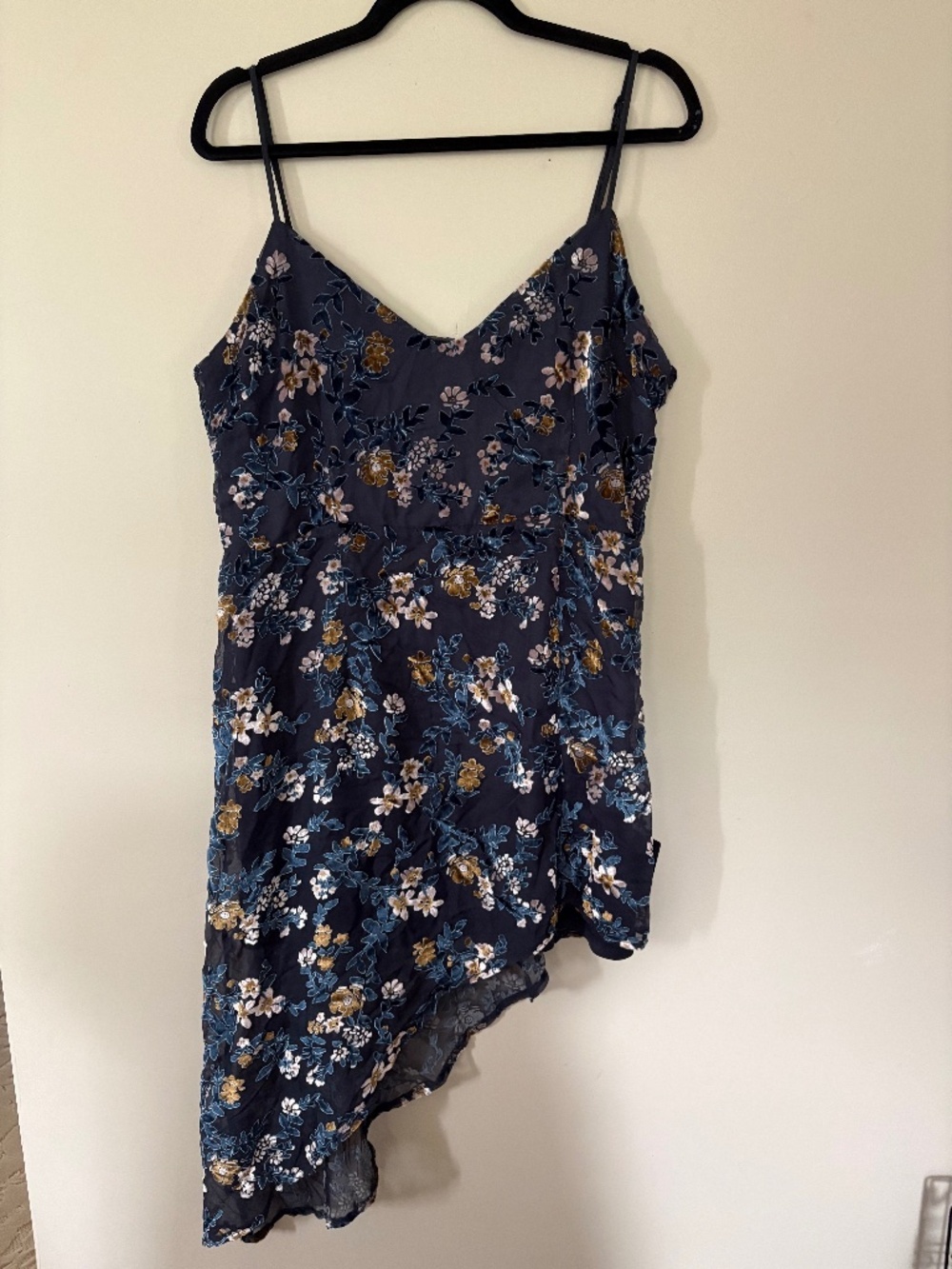 Lulus Evenings with You Dark Teal Floral Velvet Asymmetrical Dress XL Whimsigoth